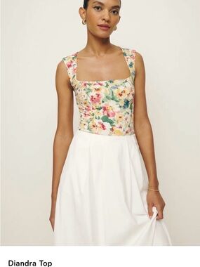 Reformation Diandra Floral Square-Neck Camisole - Cream Multi